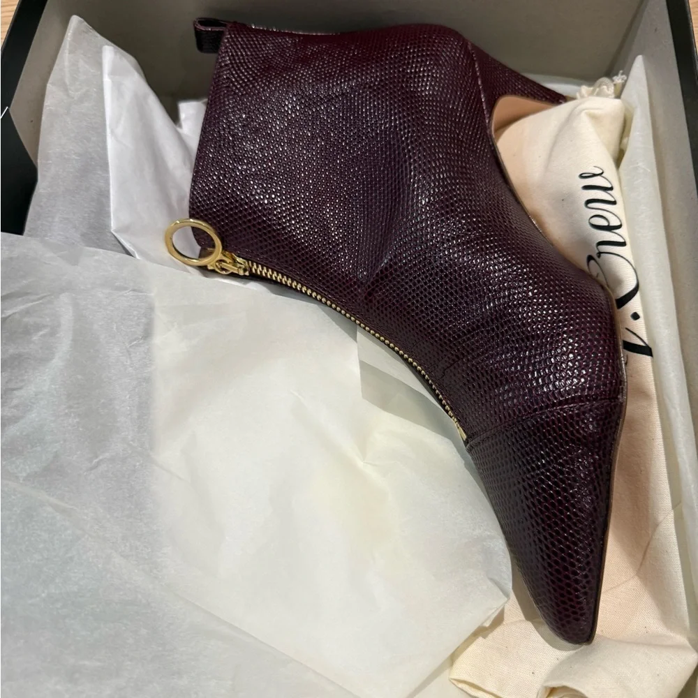 J. Crew Dark Red Ankle Boots with Gold Zipper - Picture 6 of 7